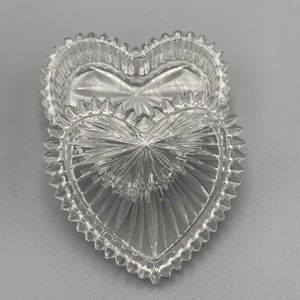 1950s Jewelry Box Heart Shape Cut Glass Clear Starburst of Love Retro Correct